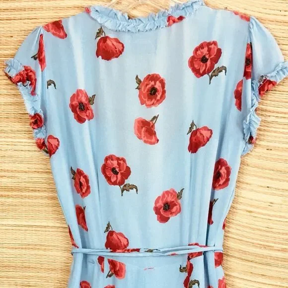 Reformation Garnet Wrap Dress Pelyana V-Neck Floral Print Dress In Blue Ref Sz S - Picture 11 of 16